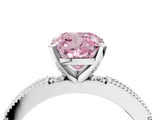 White gold Fancy Pink Cushion  Solitaire with Pavé Band and Four-Prong Setting_323