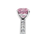 White gold Fancy Pink Cushion  Solitaire with Pavé Band and Four-Prong Setting_324