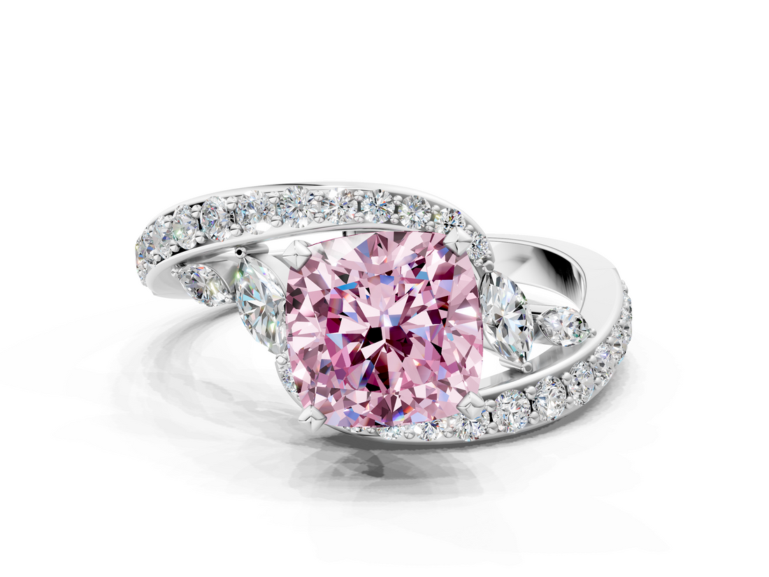 White gold Fancy Pink Cushion  Solitaire with Pavé Twist Band and Four-Prong Setting_59