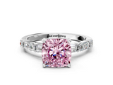 White gold Fancy Pink Cushion  Solitaire with Side Baguettes and Channel Set Band_64