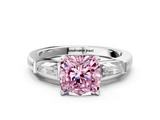 White gold Fancy Pink Cushion  Solitaire with Tapered Baguette Side Stones on a Classic Band with Four-Prong Setting_110