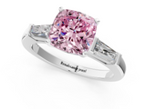 White gold Fancy Pink Cushion  Solitaire with Tapered Baguette Side Stones on a Classic Band with Four-Prong Setting_111