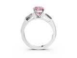 White gold Fancy Pink Cushion  Solitaire with Tapered Baguette Side Stones on a Classic Band with Four-Prong Setting_112