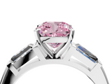 White gold Fancy Pink Cushion  Solitaire with Tapered Baguette Side Stones on a Classic Band with Four-Prong Setting_114