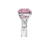 White gold Fancy Pink Cushion  Solitaire with Tapered Baguette Side Stones on a Classic Band with Four-Prong Setting_114