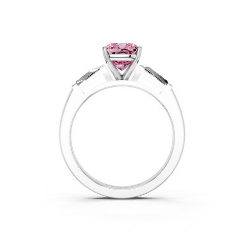 White gold Fancy Pink Cushion  Solitaire with Tapered Baguette Side Stones on a Classic Band with Four-Prong Setting_2