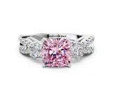 White gold Fancy Pink Cushion  Three-Stone Diamond Ring with Pavé Split Shank and Four-Prong Setting_45