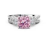 White gold Fancy Pink Cushion  Three-Stone Diamond Ring with Pavé Split Shank and Four-Prong Setting_59