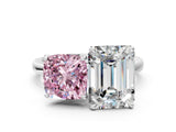 White gold Fancy Pink Cushion  and Emerald Cut Toi Moi Ring with Prong Setting_46