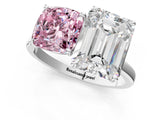 White gold Fancy Pink Cushion  and Emerald Cut Toi Moi Ring with Prong Setting_47