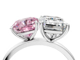 White gold Fancy Pink Cushion  and Emerald Cut Toi Moi Ring with Prong Setting_50