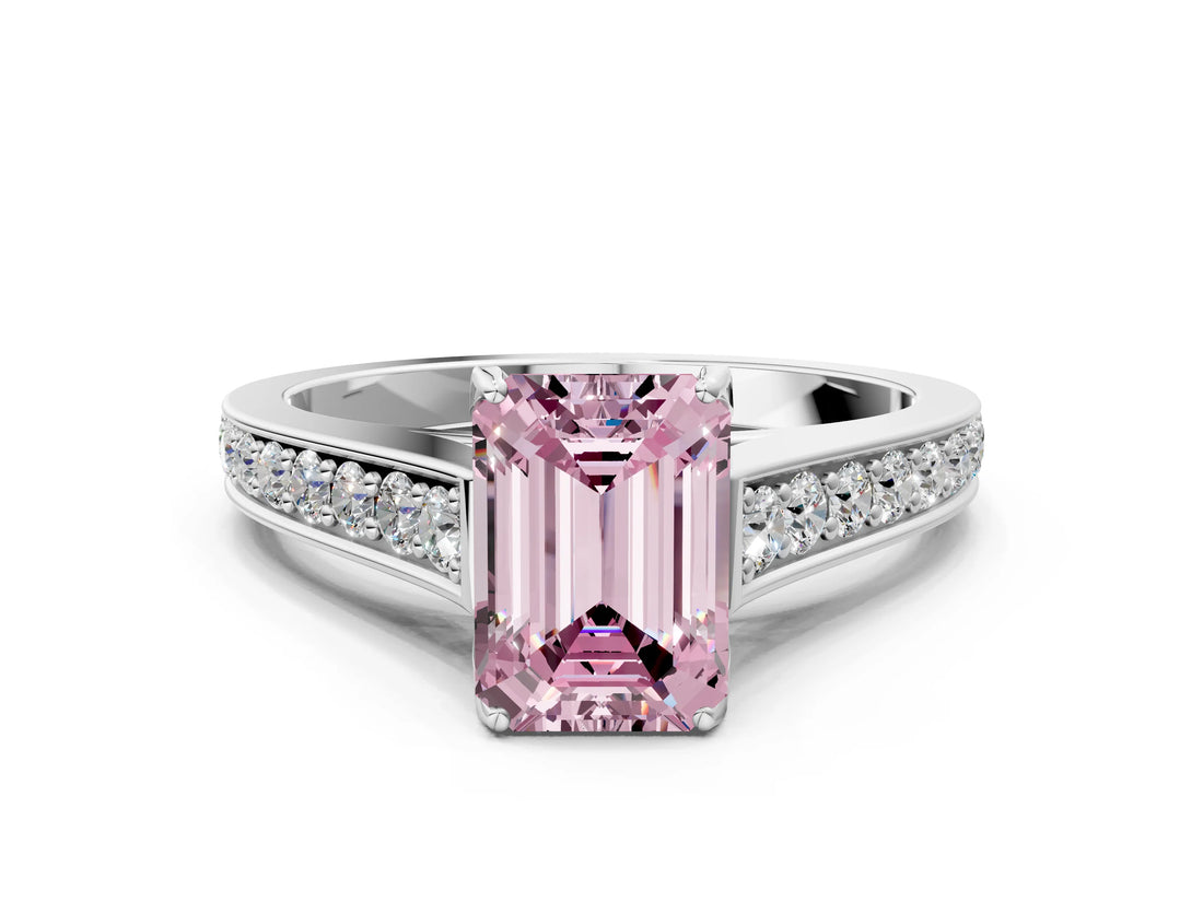 White gold Fancy Pink Emerald  Brilliant Cut Diamond Engagement Ring with Pavé Band and Four-Prong Setting_49