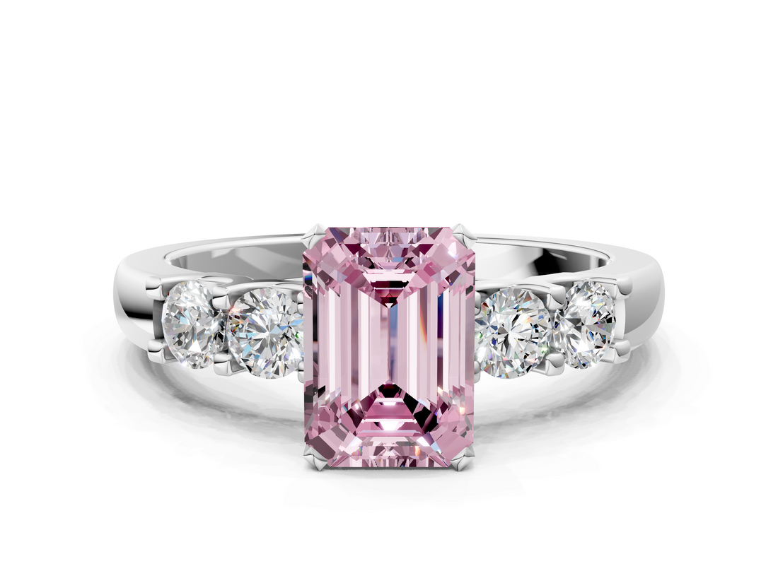 White gold Fancy Pink Emerald  Brilliant Cut Diamond Five-Stone Prong Set Engagement Ring with Channel Band_3