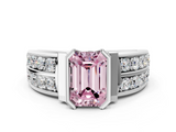 White gold Fancy Pink Emerald  Brilliant Diamond Channel Set Wide Band Ring with Bezel Setting_20