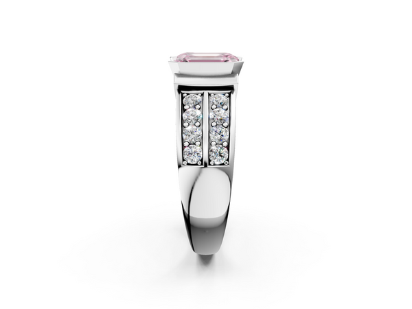 Platinum Fancy Pink Emerald  Brilliant Diamond Channel Set Wide Band Ring with Bezel Setting