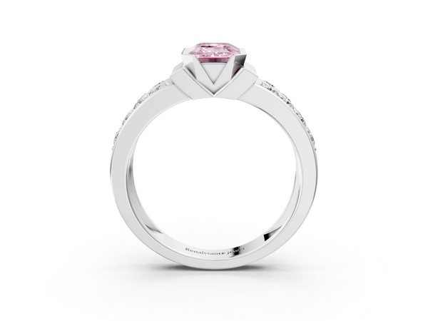 Platinum Fancy Pink Emerald  Brilliant Diamond Channel Set Wide Band Ring with Bezel Setting