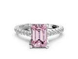 White gold Fancy Pink Emerald  Brilliant Diamond Solitaire with Pavé Band and Four-Prong Setting 1