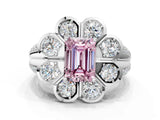 White gold Fancy Pink Emerald  Brilliant Flower Halo Diamond Split Shank Ring_117