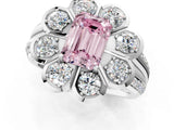 White gold Fancy Pink Emerald  Brilliant Flower Halo Diamond Split Shank Ring_118