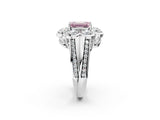 White gold Fancy Pink Emerald  Brilliant Flower Halo Diamond Split Shank Ring_119