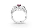 White gold Fancy Pink Emerald  Brilliant Flower Halo Diamond Split Shank Ring_120
