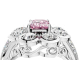 White gold Fancy Pink Emerald  Brilliant Flower Halo Diamond Split Shank Ring_121