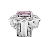 White gold Fancy Pink Emerald  Brilliant Flower Halo Diamond Split Shank Ring_122
