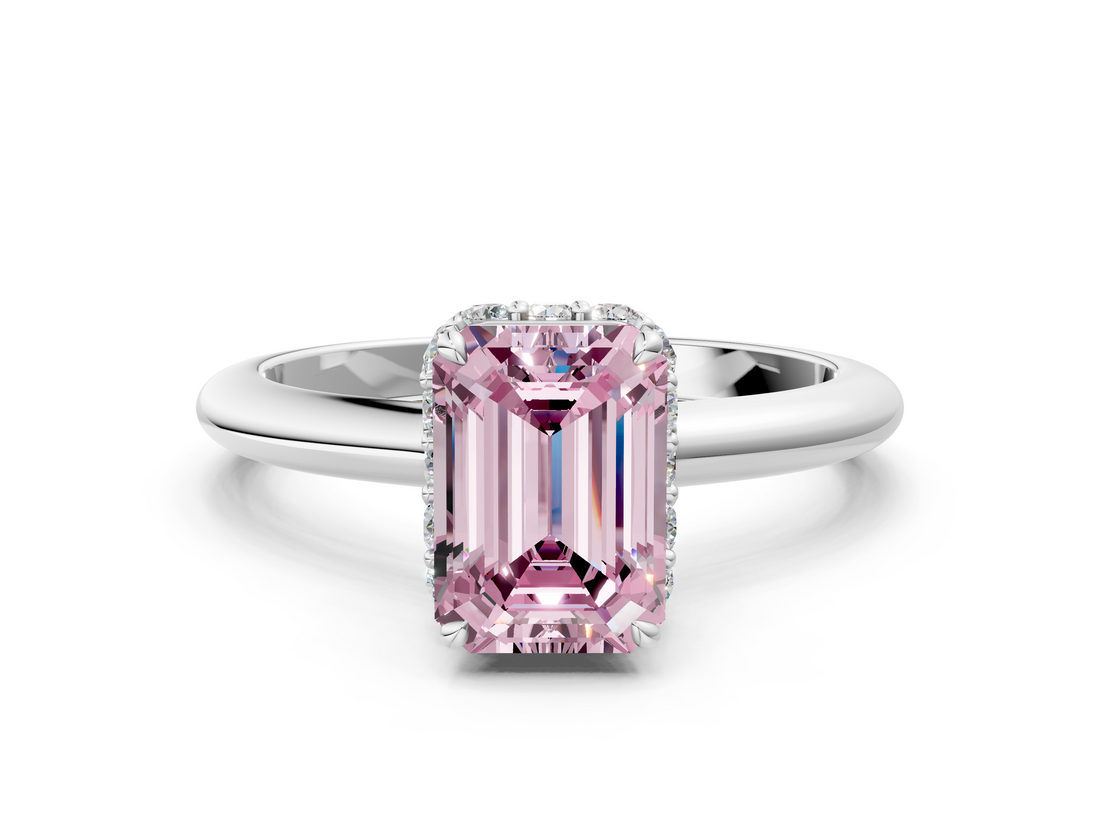White gold Fancy Pink Emerald  Brilliant Solitaire Engagement Ring with Six-Prong Setting and Classic Band_20