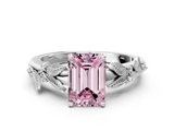 White gold Fancy Pink Emerald  Brilliant Solitaire with Leaf Motif Band and Four-Prong Setting_62