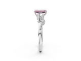White gold Fancy Pink Emerald  Brilliant Solitaire with Leaf Motif Band and Four-Prong Setting_64