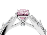White gold Fancy Pink Emerald  Brilliant Solitaire with Leaf Motif Band and Four-Prong Setting_66