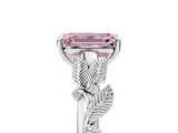 White gold Fancy Pink Emerald  Brilliant Solitaire with Leaf Motif Band and Four-Prong Setting_67