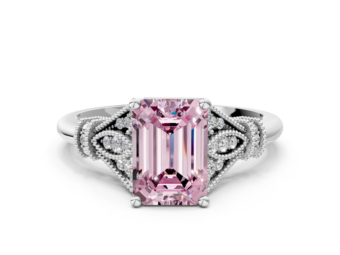 White gold Fancy Pink Emerald  Brilliant Solitaire with Pave Band and Four-Prong Setting_20