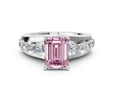 White gold Fancy Pink Emerald  Brilliant Solitaire with Side Stones on a Pave Band and Four-Prong Setting_36