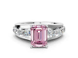 White gold Fancy Pink Emerald  Brilliant Solitaire with Side Stones on a Pave Band and Four-Prong Setting_61