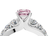 White gold Fancy Pink Emerald  Brilliant Solitaire with Side Stones on a Pave Band and Four-Prong Setting_65