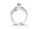 White gold Fancy Pink Emerald  Brilliant Solitaire with Side Stones on a Pave Band and Four-Prong Setting_65
