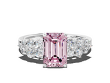 White gold Fancy Pink Emerald  Cluster Diamond Engagement Ring with Pavé Band and Four-Prong Setting_62
