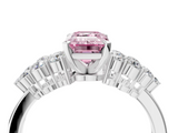 White gold Fancy Pink Emerald  Cluster Diamond Engagement Ring with Pavé Band and Four-Prong Setting_72