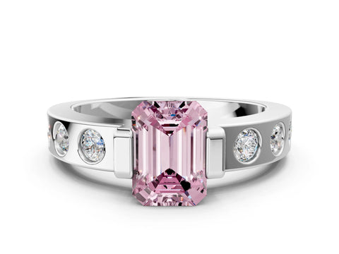 White gold Fancy Pink Emerald Cut Brilliant Channel-Set Diamond Ring with Bezel Prong Setting_12