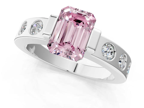 White gold Fancy Pink Emerald Cut Brilliant Channel-Set Diamond Ring with Bezel Prong Setting_13