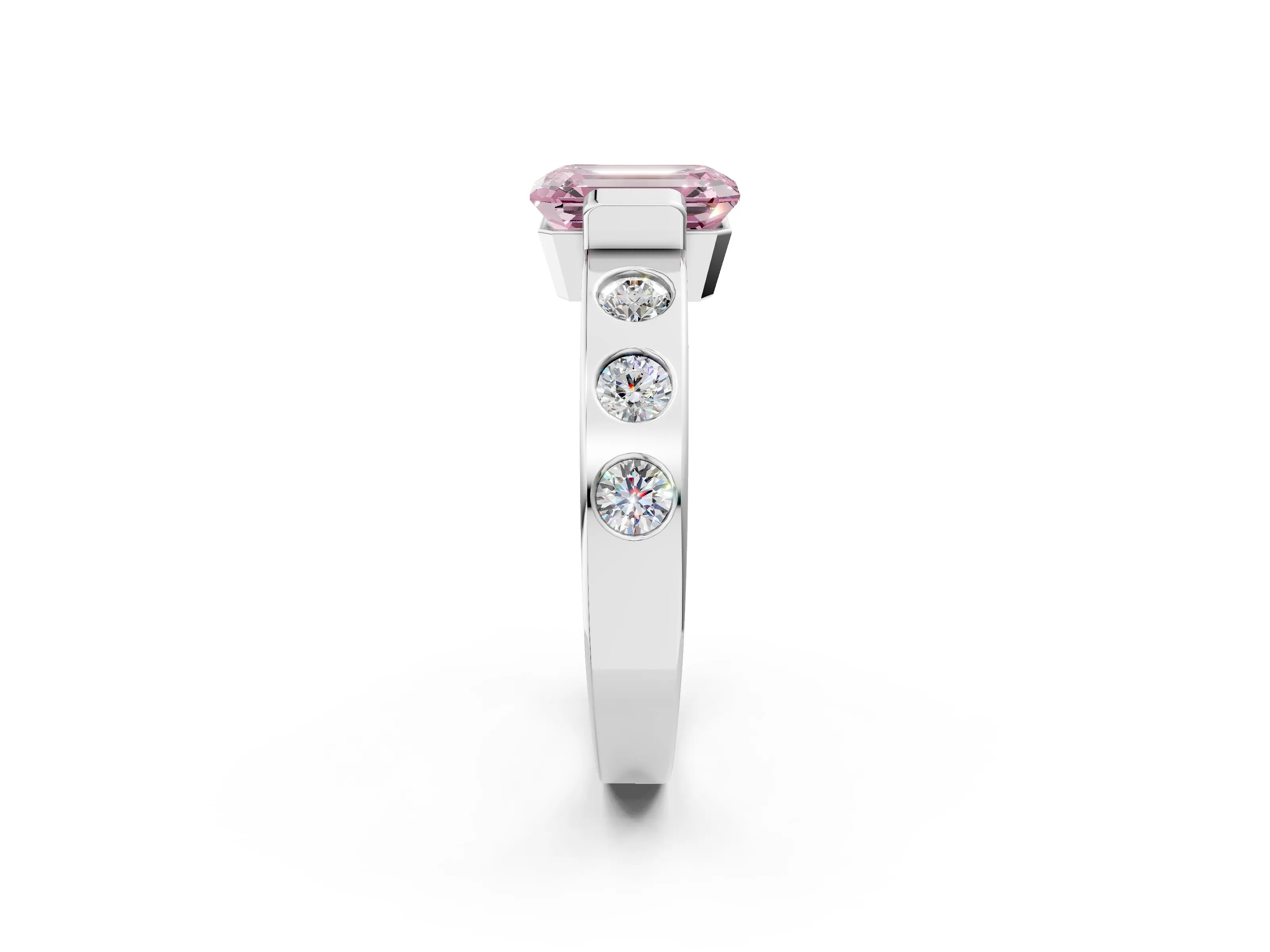White gold Fancy Pink Emerald Cut Brilliant Channel-Set Diamond Ring with Bezel Prong Setting_14