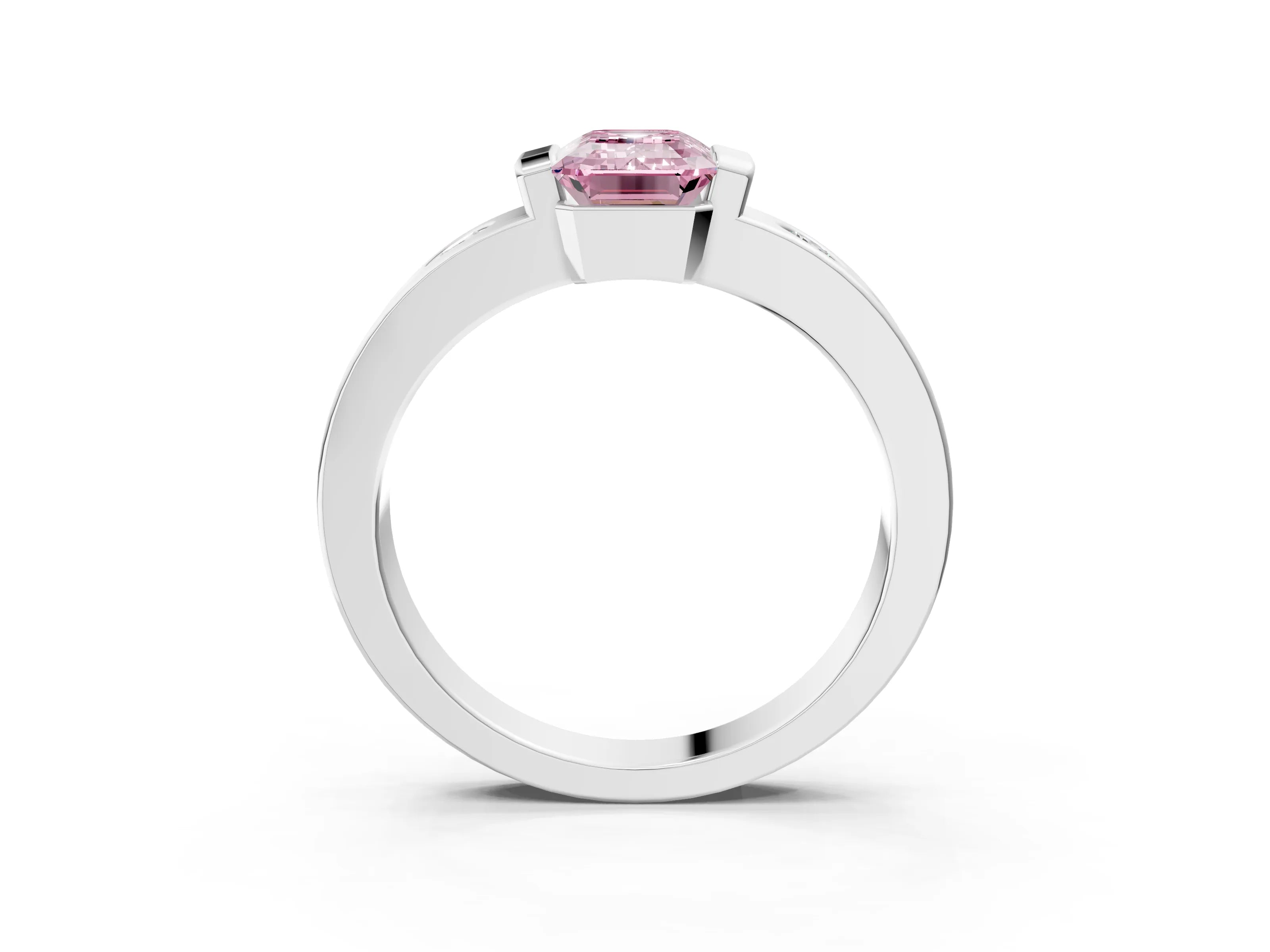 White gold Fancy Pink Emerald Cut Brilliant Channel-Set Diamond Ring with Bezel Prong Setting_15