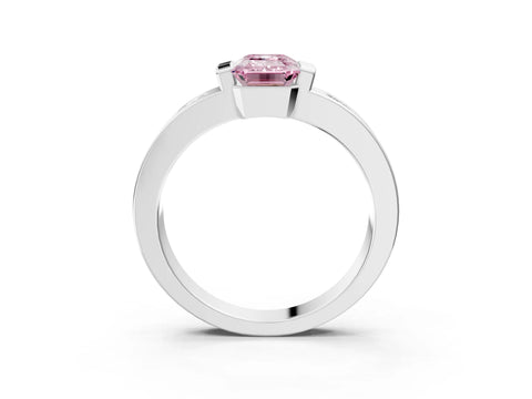 White gold Fancy Pink Emerald Cut Brilliant Channel-Set Diamond Ring with Bezel Prong Setting_15