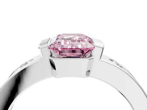 White gold Fancy Pink Emerald Cut Brilliant Channel-Set Diamond Ring with Bezel Prong Setting_16
