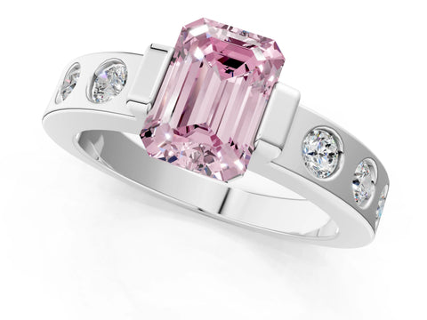 White gold Fancy Pink Emerald Cut Brilliant Channel-Set Diamond Ring with Bezel Prong Setting_1