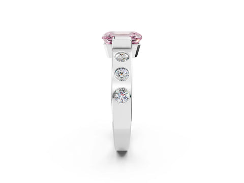 White gold Fancy Pink Emerald Cut Brilliant Channel-Set Diamond Ring with Bezel Prong Setting_2