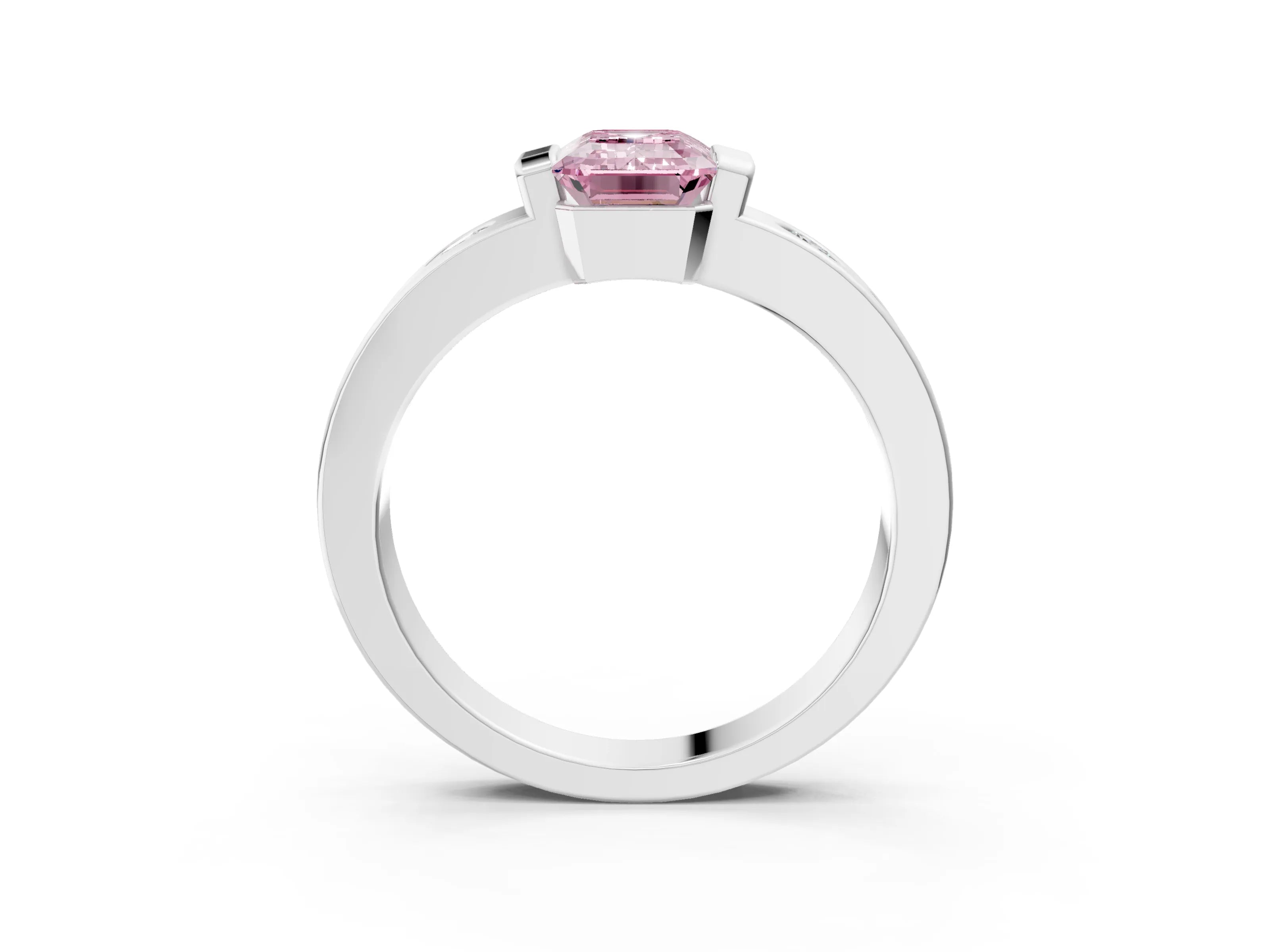 White gold Fancy Pink Emerald Cut Brilliant Channel-Set Diamond Ring with Bezel Prong Setting_3