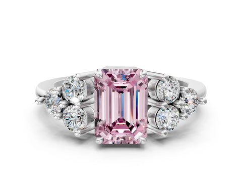 White gold Fancy Pink Emerald Cut Brilliant Diamond Cluster Accent Solitaire Ring with Prong Setting_36