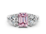 White gold Fancy Pink Emerald Cut Brilliant Diamond Cluster Accent Solitaire Ring with Prong Setting_37